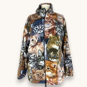 Black Mountain Kitten Print Fleece Jacket Full Zip Cat Collage Coat XL